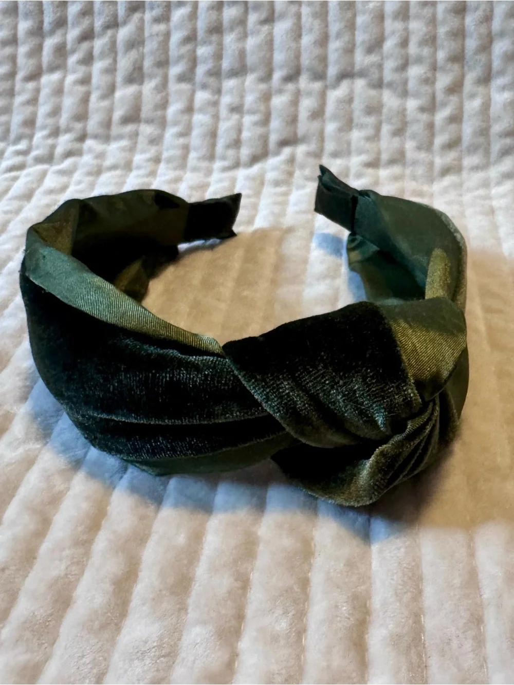 Girls Olive Green Knotted Velvet Headband